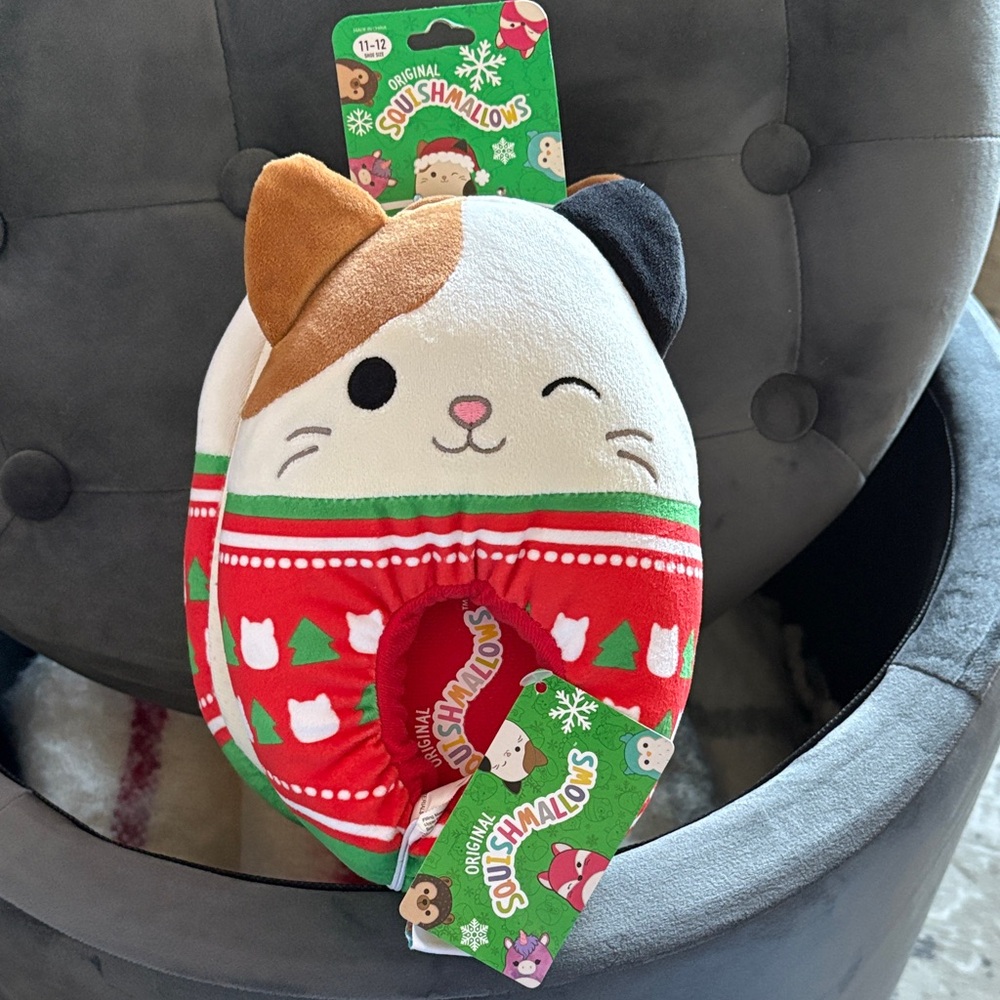 Squishmallows Christmas Sweater CAT the Cat Kitty Slippers Size 11-12 NEW NWT